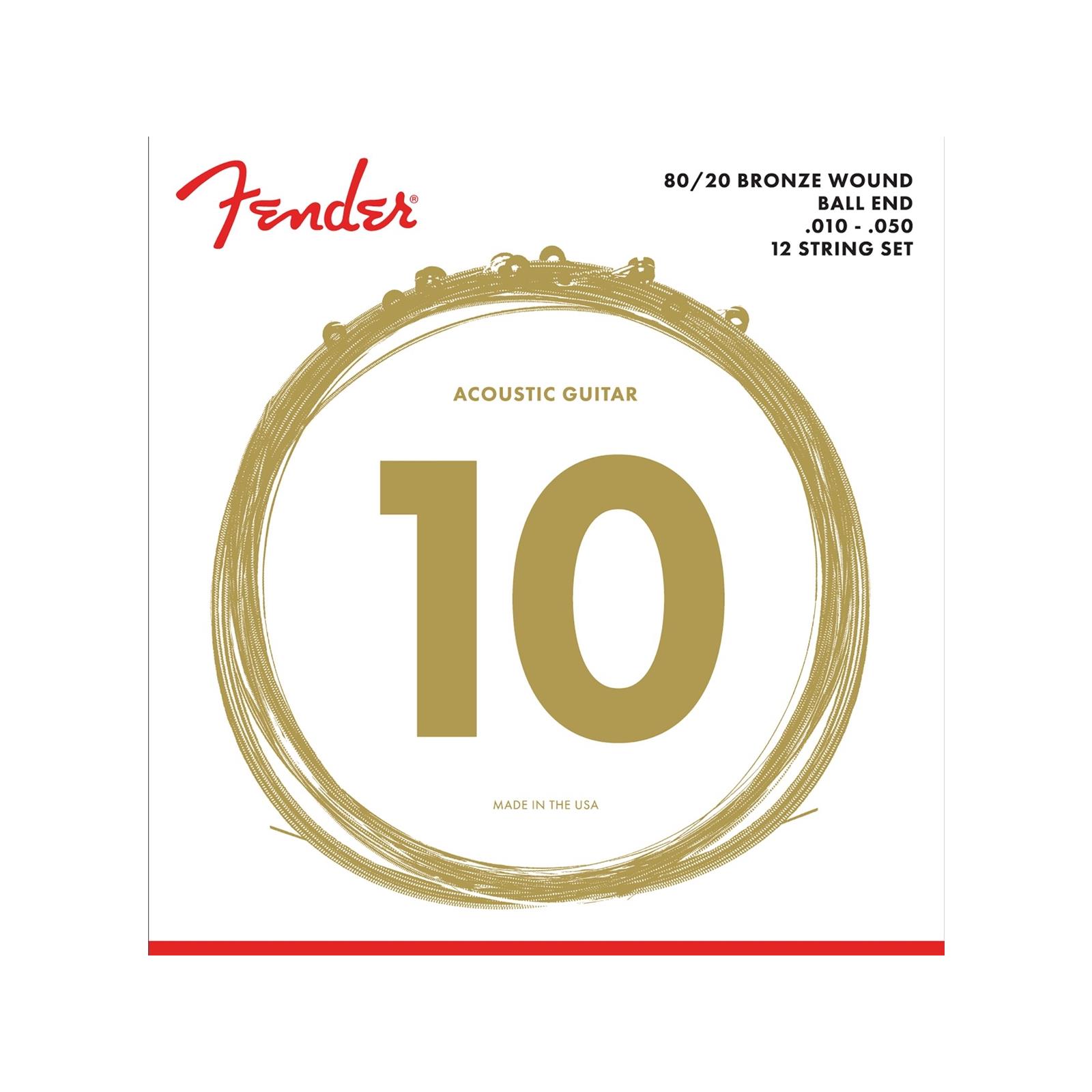 Fender 80/20 Bronze Acoustic Strings, Ball End, 70-12L .010-.050 Gauges, (12)