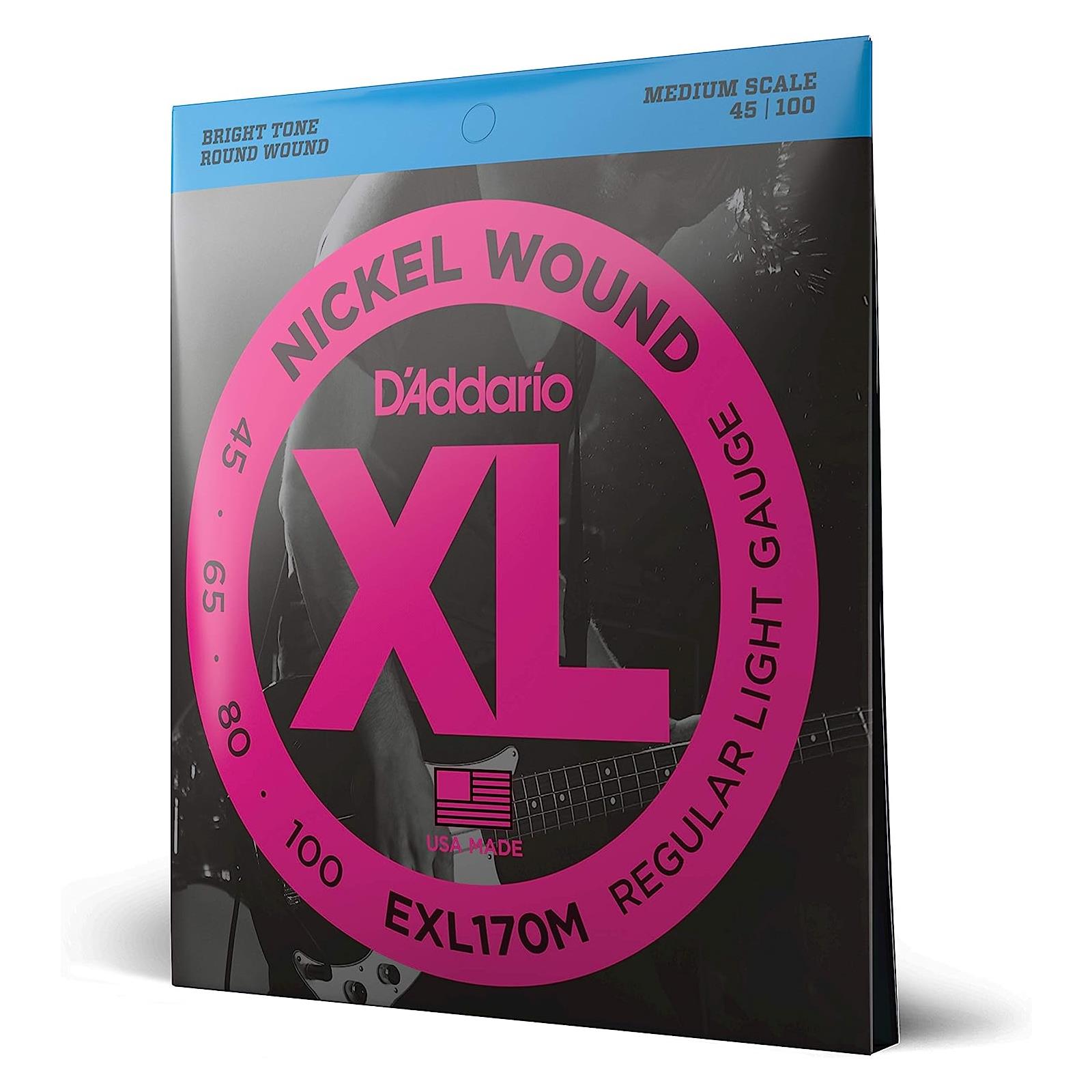 D'Addario 45-100 Regular Light, Medium Scale, XL Nickel Bass Strings