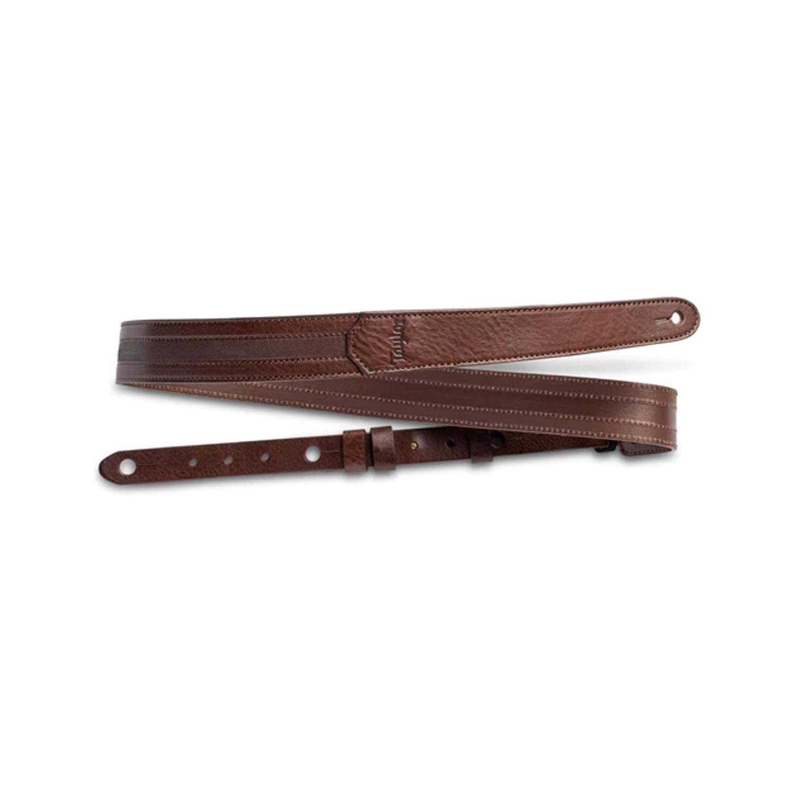 Taylor Slim Vegan Leather Strap,Chocolate Brown Engraving,1.50",Embossed Logo