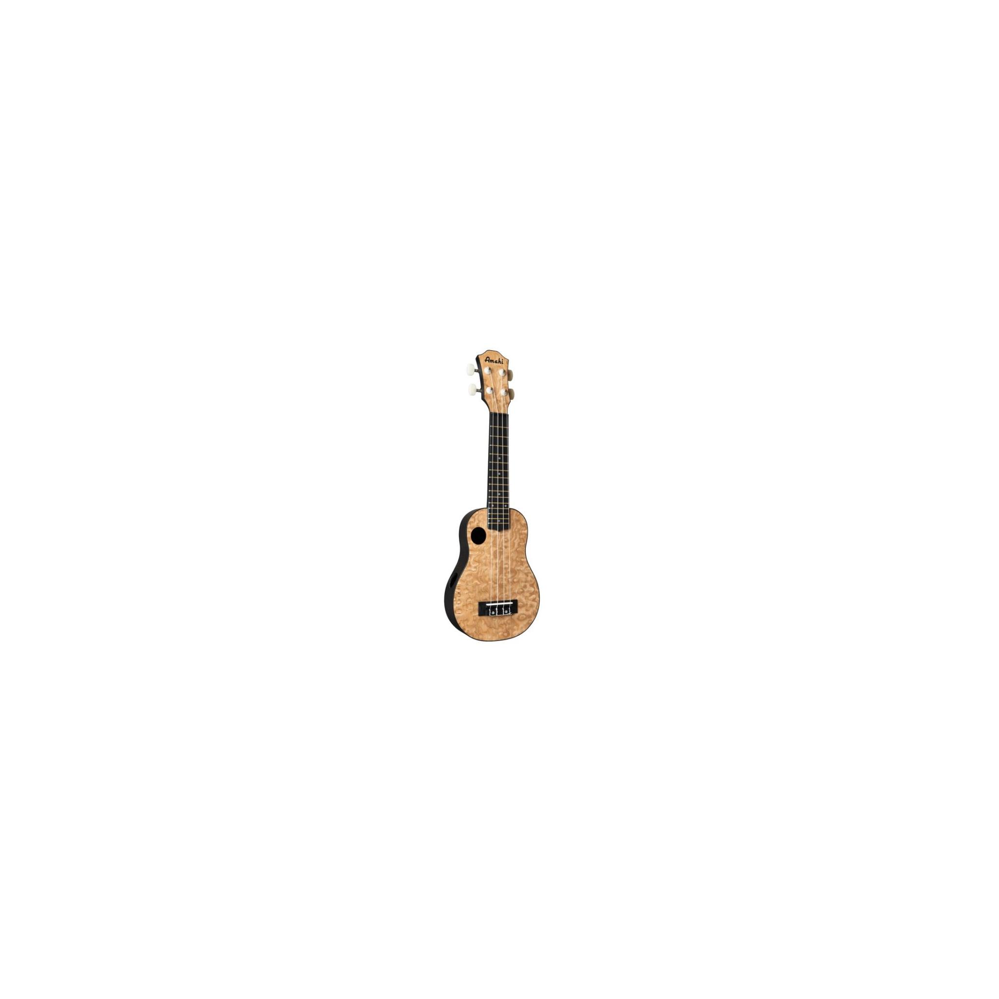Amahi Soprano Troubador, Quilted Ash Top, Offset Soundhole HCLF880, w/ Bag