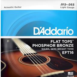 D'Addario 12-53 Light, Flat Tops Phosphor Bronze Acoustic Guitar Strings