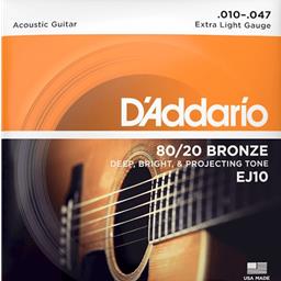 D'Addario 10-47 Extra Light, 80/20 Bronze Acoustic Guitar Strings