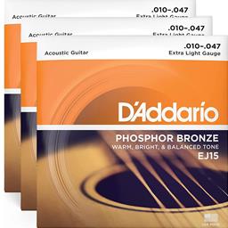 D'Addario 10-47 Extra Light, Phosphor Bronze Acoustic Guitar Strings 3-Pack