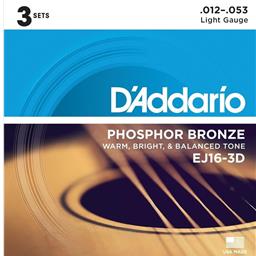 D'Addario 12-53 Light, Phosphor Bronze Acoustic Guitar Strings 3-Pack