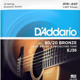 D'Addario 10-47 Light 12-String, 80/20 Bronze Acoustic Guitar Strings