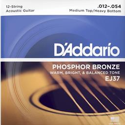 D'Addario 2-54 Medium Top/Heavy Bottom 12-String, Phosphor Bronze Acoustic Guitar Strings