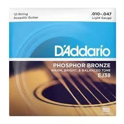 D'Addario 10-47 Light 12-String, Phosphor Bronze Acoustic Guitar Strings