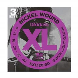 D'Addario 09-42 Super Light, XL Nickel Electric Guitar Strings 3-Pack
