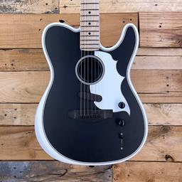 Fender Jack White Triplesonic™ Acoustasonic® Telecaster® w/ Case, Mple Fngerbrd, Wt Pkgrd, Satin Arctic Wt w/ Black Top