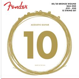 Fender 80/20 Bronze Acoustic Strings, Ball End, 70-12L .010-.050 Gauges, (12)