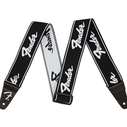 Fender WeighLess™ Running Logo Strap, Black/White, 2"