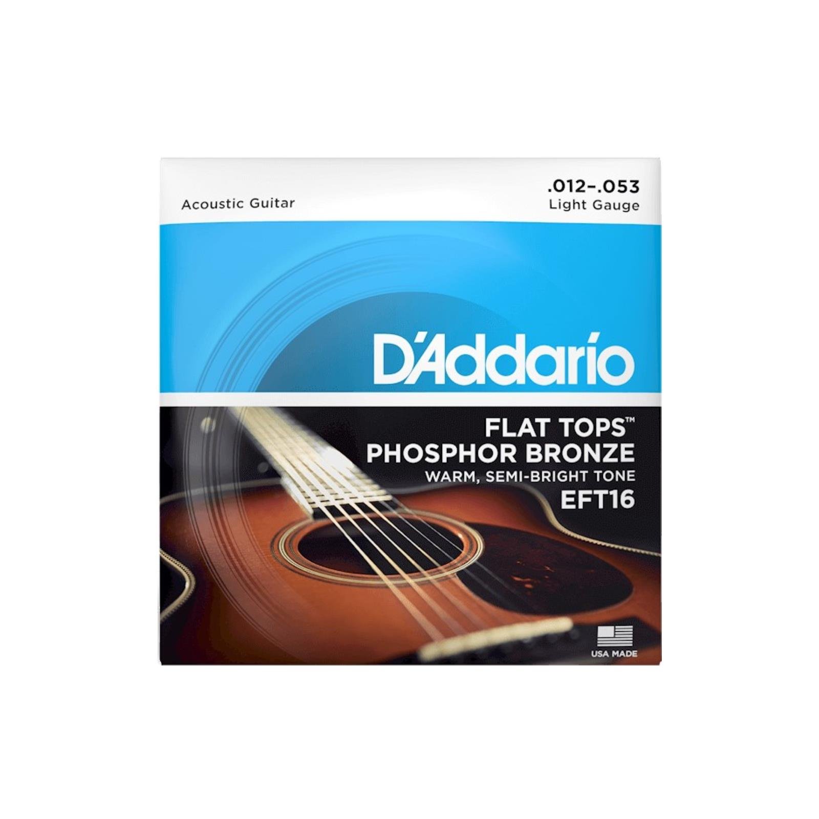 D'Addario 12-53 Light, Flat Tops Phosphor Bronze Acoustic Guitar Strings