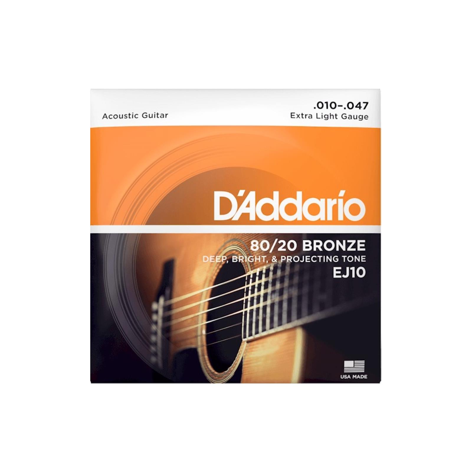 D'Addario 10-47 Extra Light, 80/20 Bronze Acoustic Guitar Strings