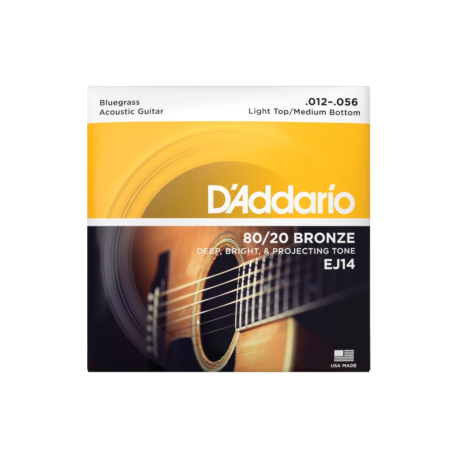 D'Addario 12-56 Light Top/Medium Bottom Bluegrass, 80/20 Bronze Acoustic Guitar Strings