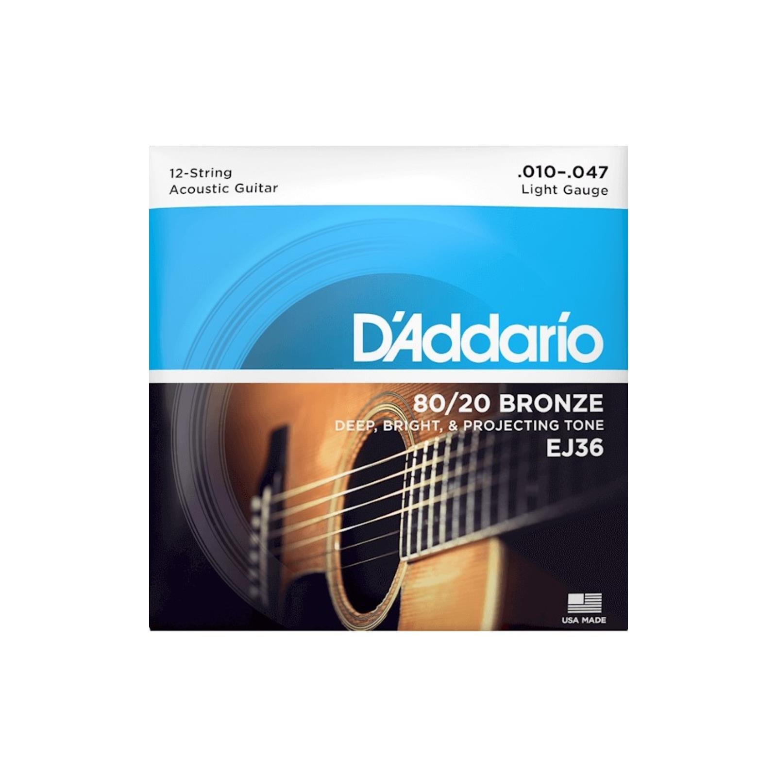 D'Addario 10-47 Light 12-String, 80/20 Bronze Acoustic Guitar Strings