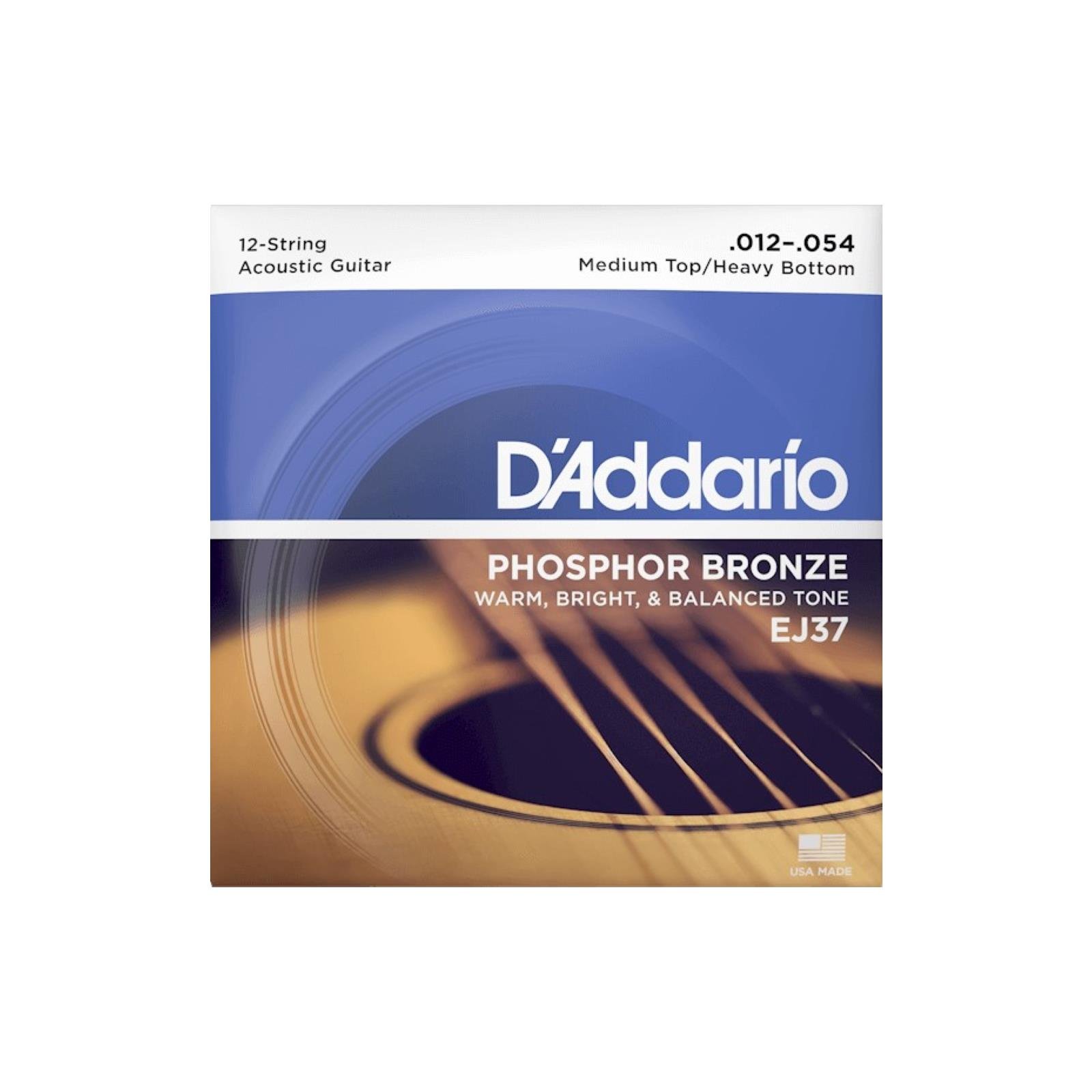 D'Addario 2-54 Medium Top/Heavy Bottom 12-String, Phosphor Bronze Acoustic Guitar Strings