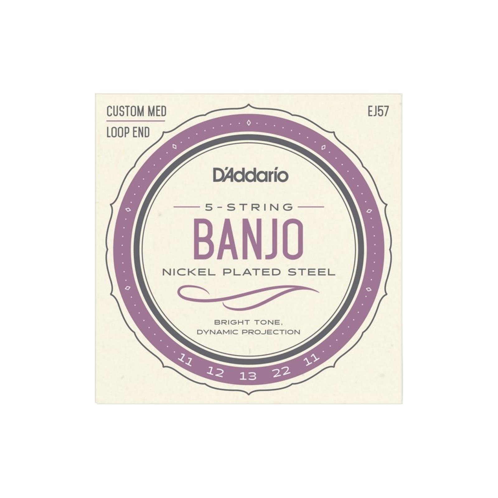 D'Addario  EJ57 5-String Banjo Strings, Nickel, Custom Medium, 11-22