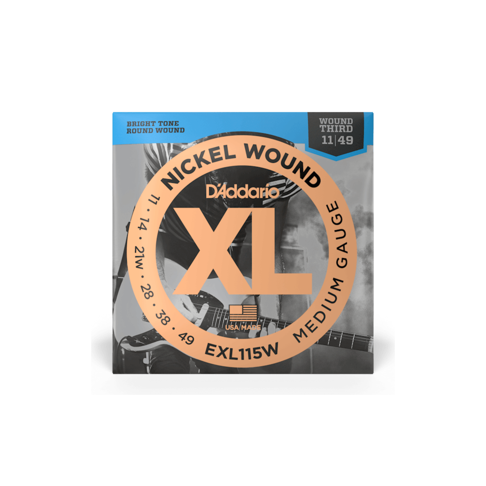 D'Addario 11-49 Medium Wound Third, XL Nickel Electric Guitar Strings