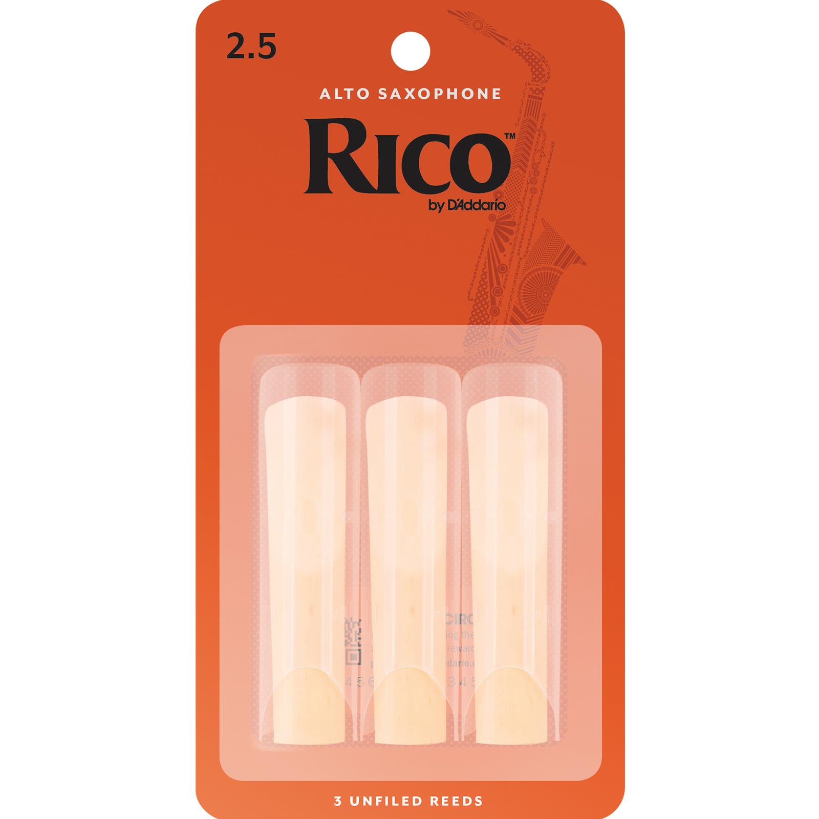 Rico Alto Sax Reeds, Strength 2.5, 3-pack