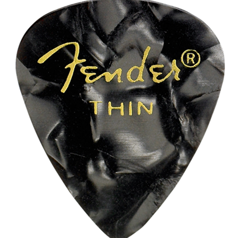 Fender Premium Celluloid 351 Shape Picks, Thin, Black Moto, 12-Pack