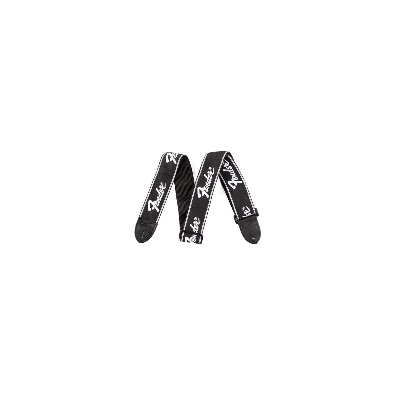 Fender Running Logo Strap, Black/White Logo, 2"