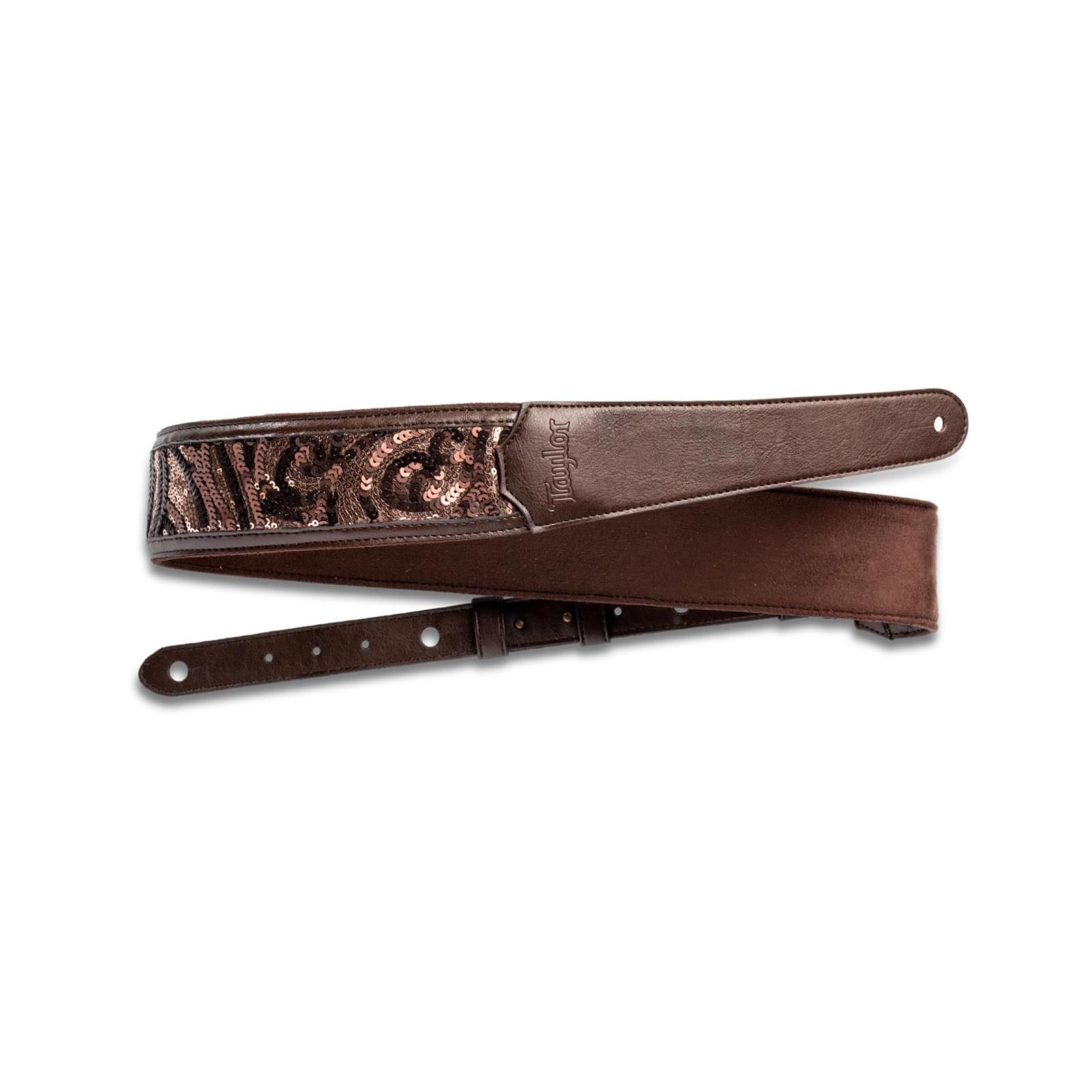Taylor Vegan Leather Strap, Chocolate Brown w/ Sequins,2.25",Embossed Logo