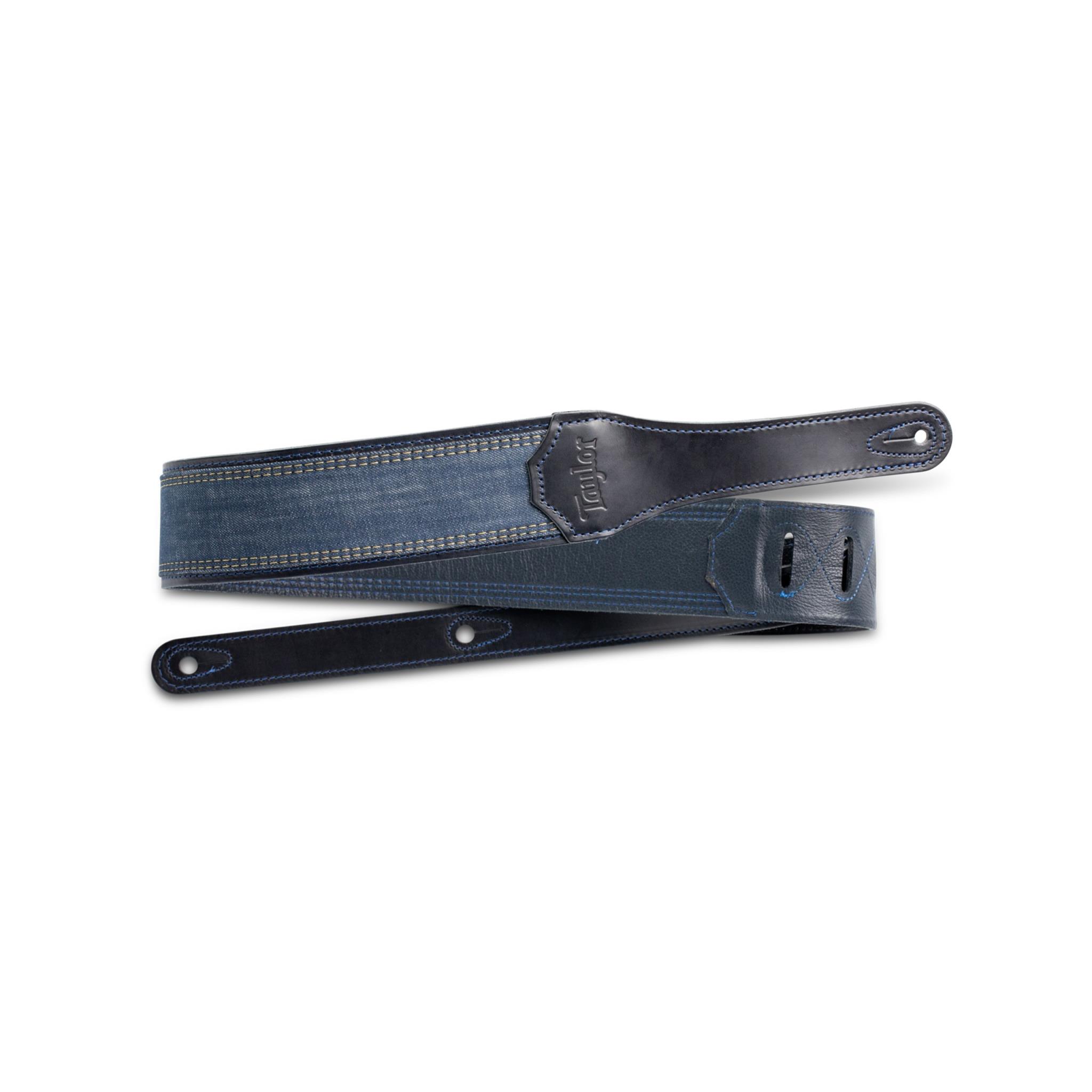 Taylor Blue Denim Strap,Navy Leather Edges,2.5" Embossed Logo