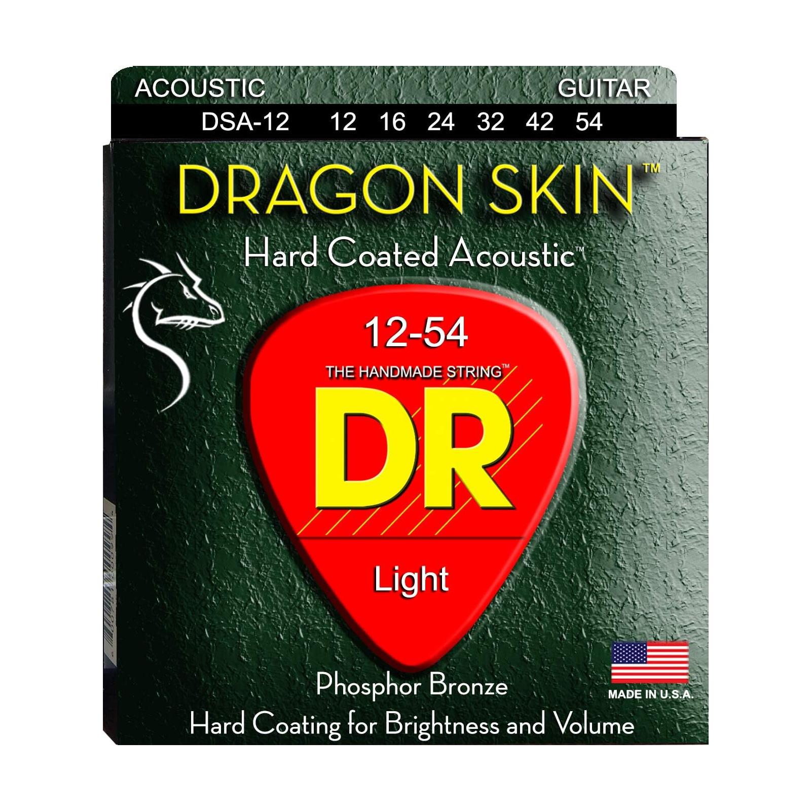 DRAGON SKIN - CLEAR Coated Acoustic Guitar Strings Light 12-54 (2-Pack)