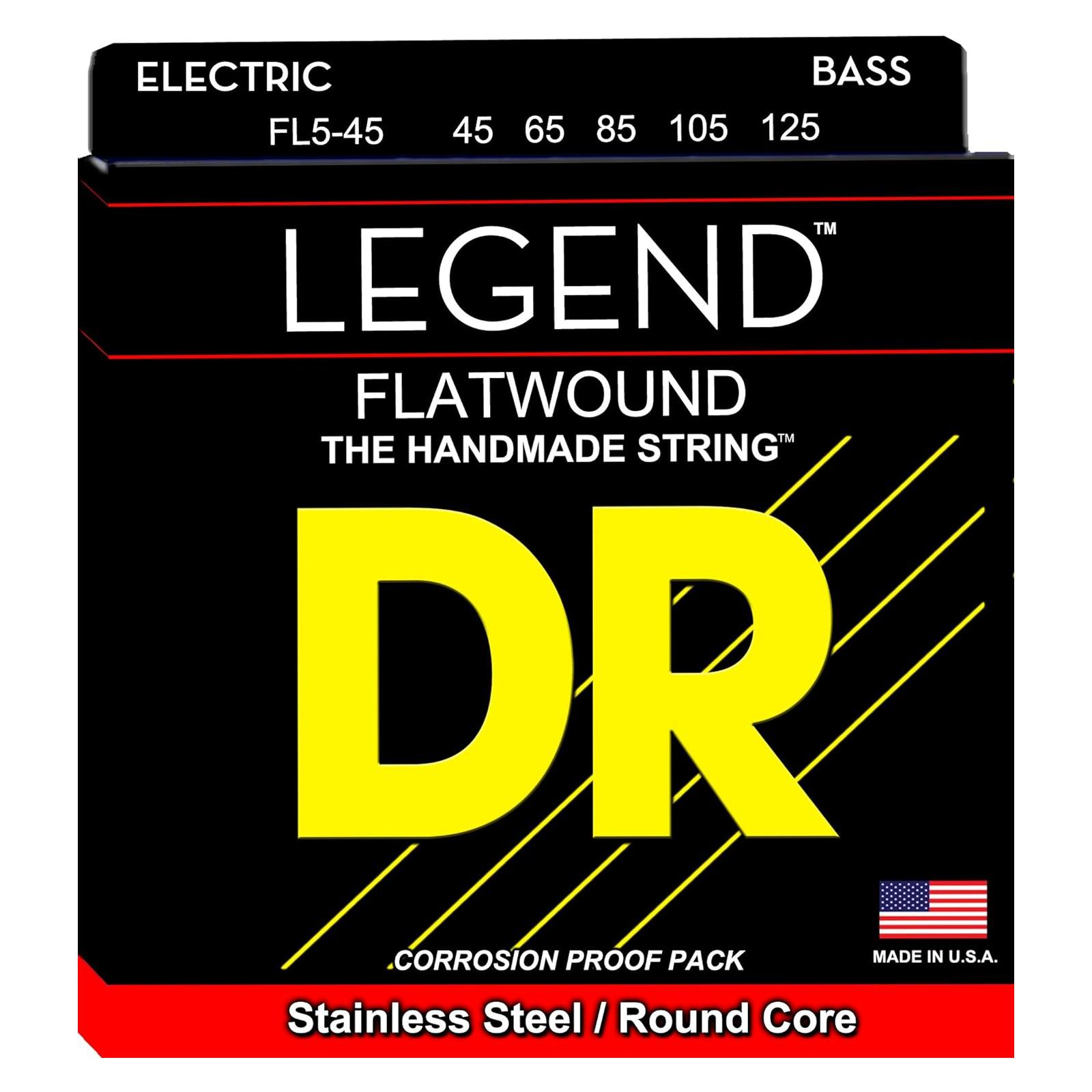 DR LEGEND - Polished Flatwound Stainless Steel Bass Strings 5-String Medium 45-125
