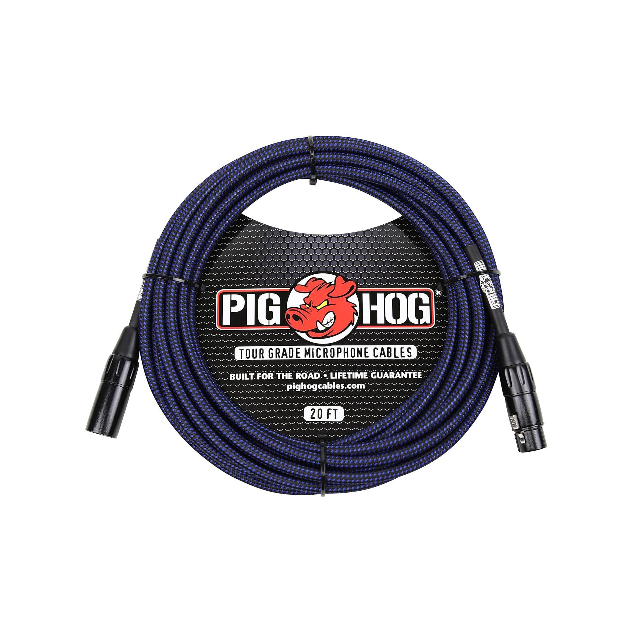PigHog Pig Hog Blue & Black Woven Mic Cable, 20ft XLR