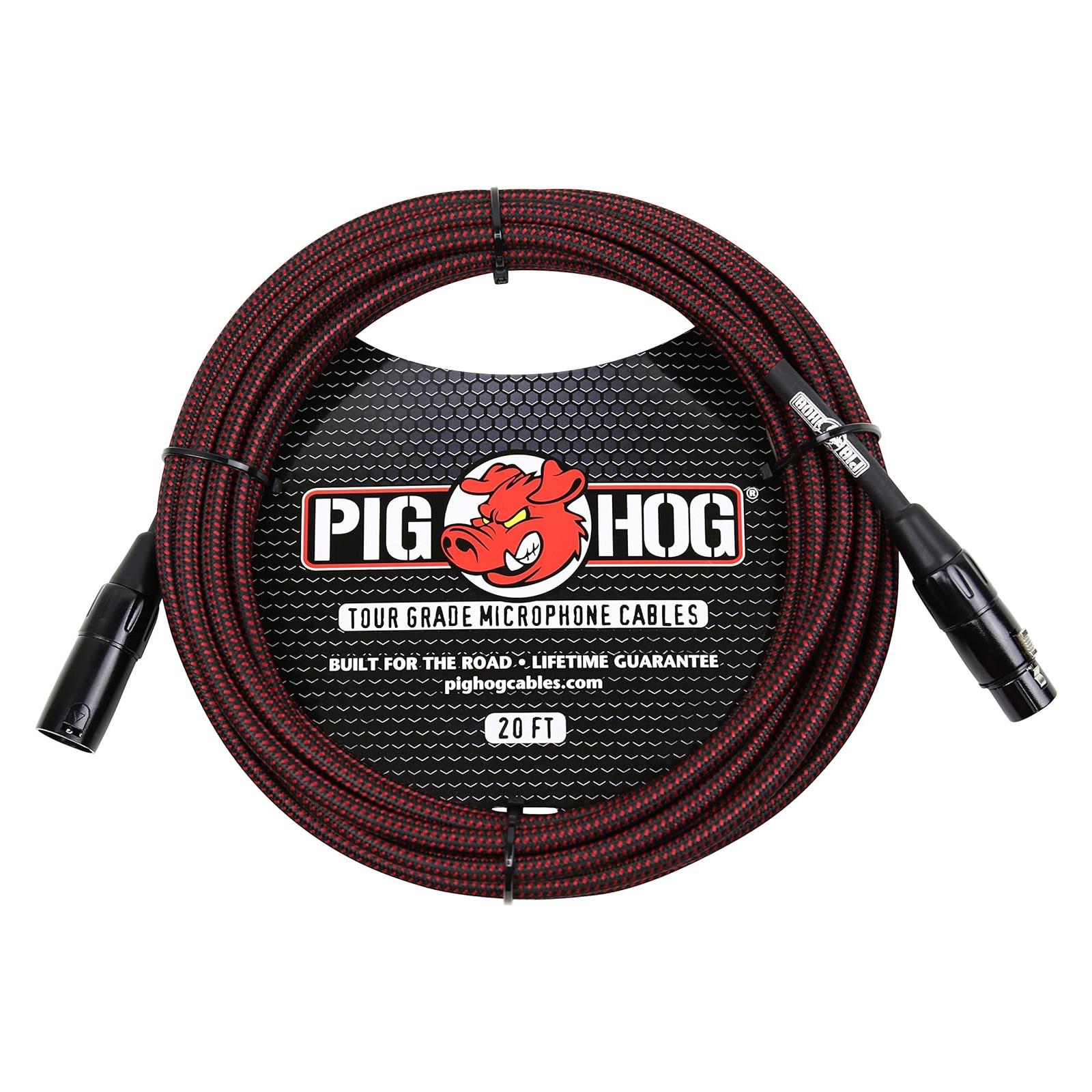 PigHog Pig Hog Red & Black Woven Mic Cable, 20ft XLR