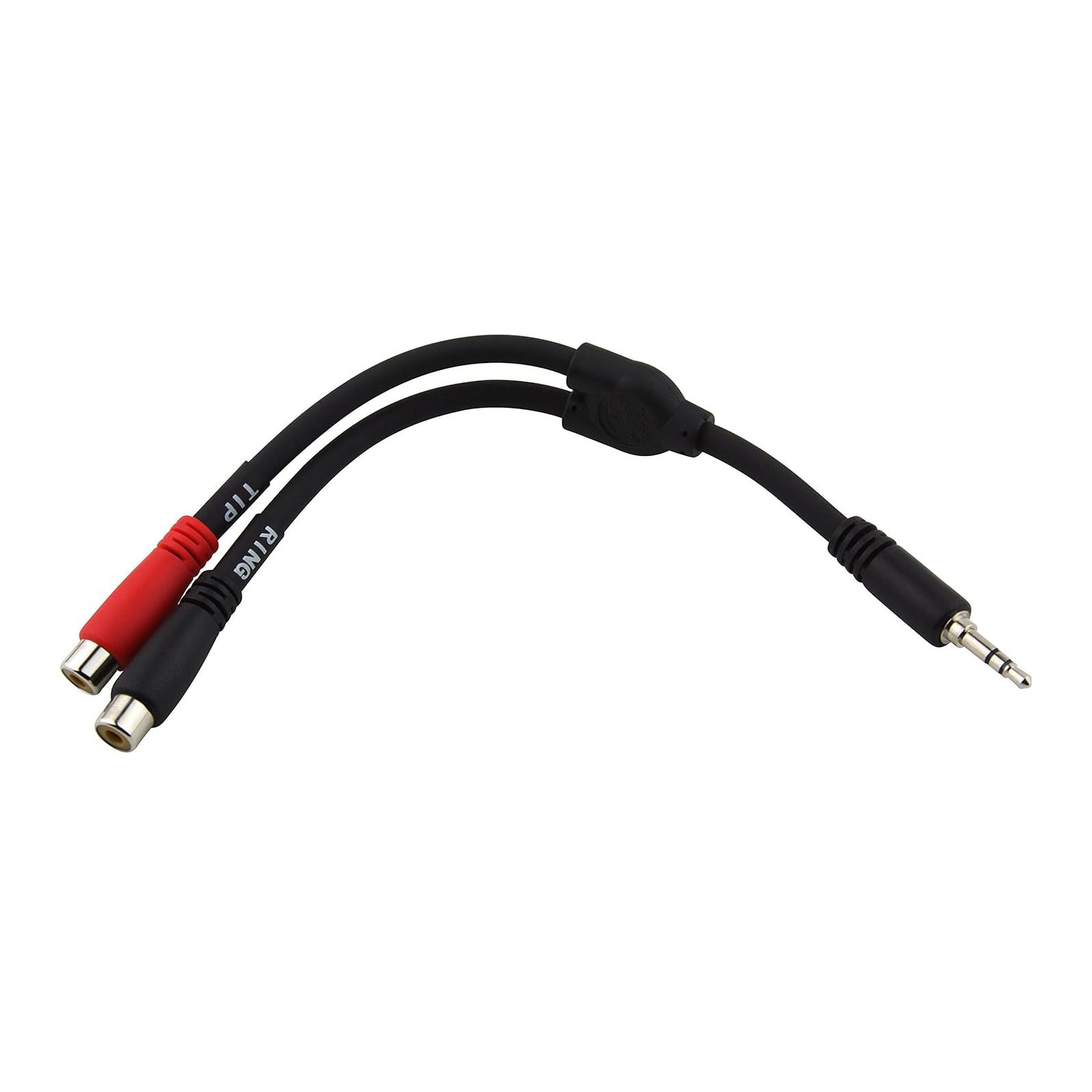 PigHog 6" Y Cable, Stereo 3.5MM(M)-Dual RCA(F)