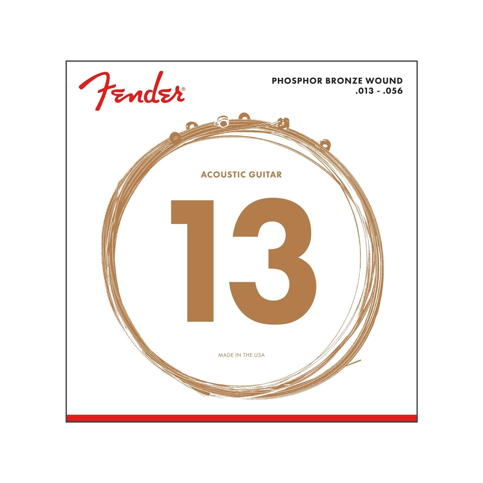 Fender Phosphor Bronze Acoustic Guitar Strings, Ball End, 60M .013-.056 Gauges, (6)