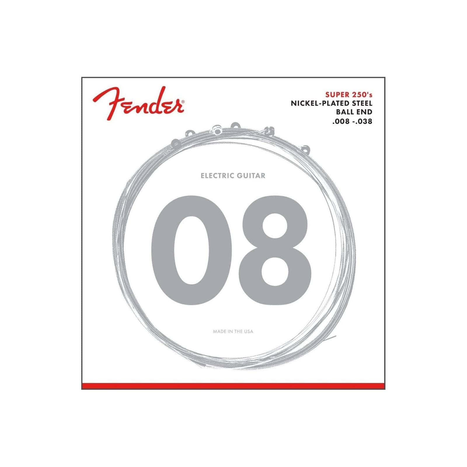 Fender Super 250 Guitar Strings, Nickel Plated Steel, Ball End, 250XS Gauges .008-.038, (6)