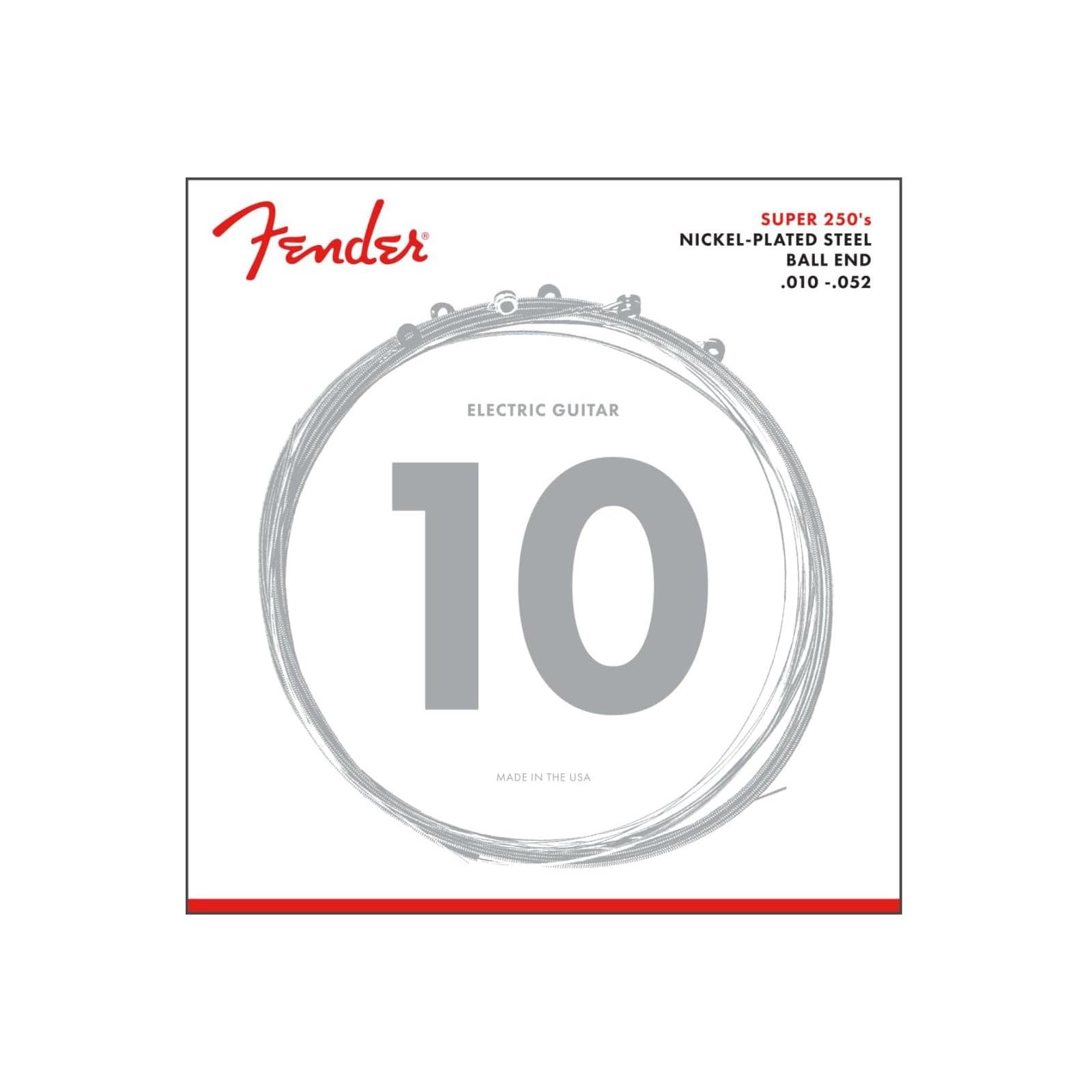 Fender Super 250 Guitar Strings, Nickel Plated Steel, Ball End, 250RH Gauges .010-.052, (6)