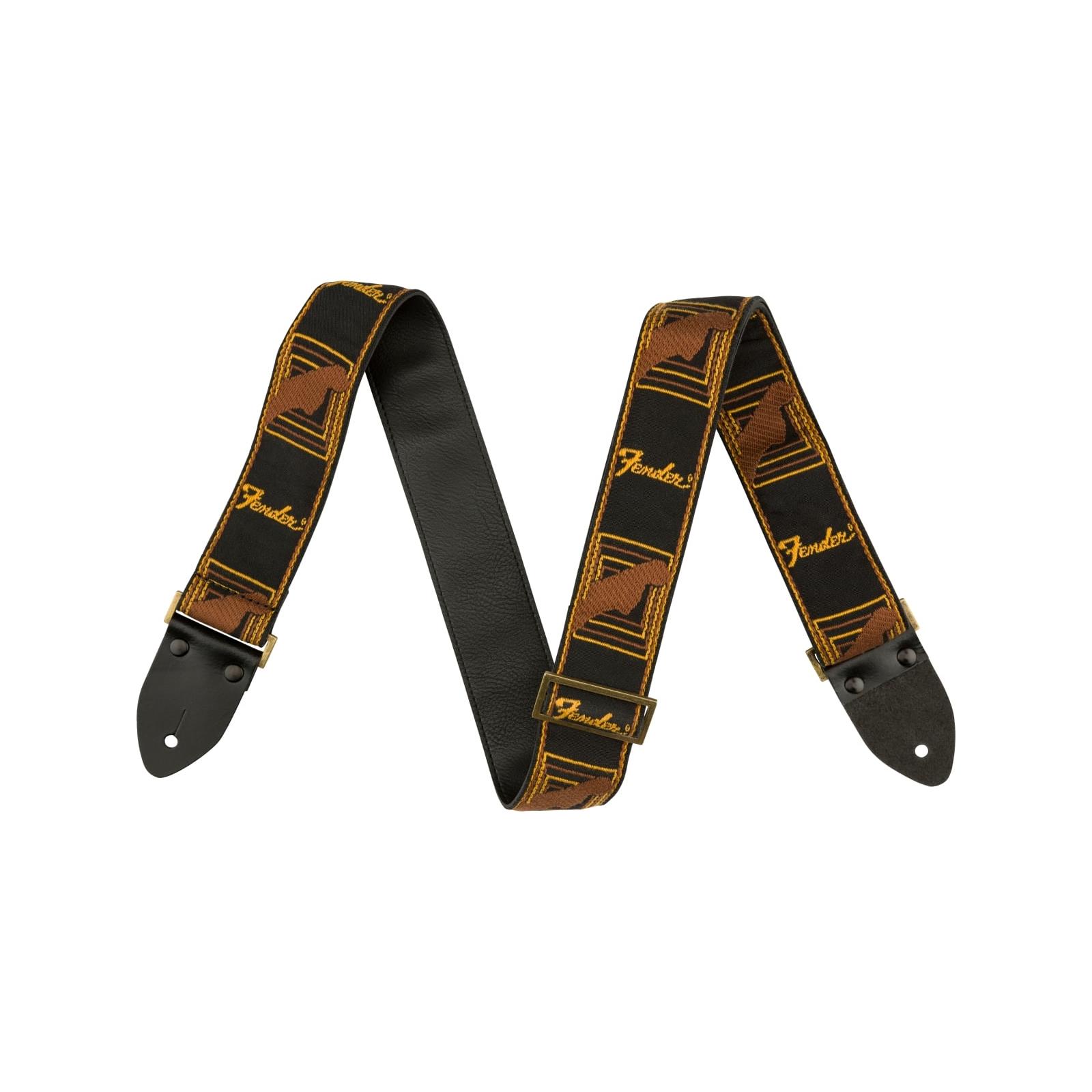 Fender Legacy Vintage Monogram Strap, Black/Yellow & Brown, 2"