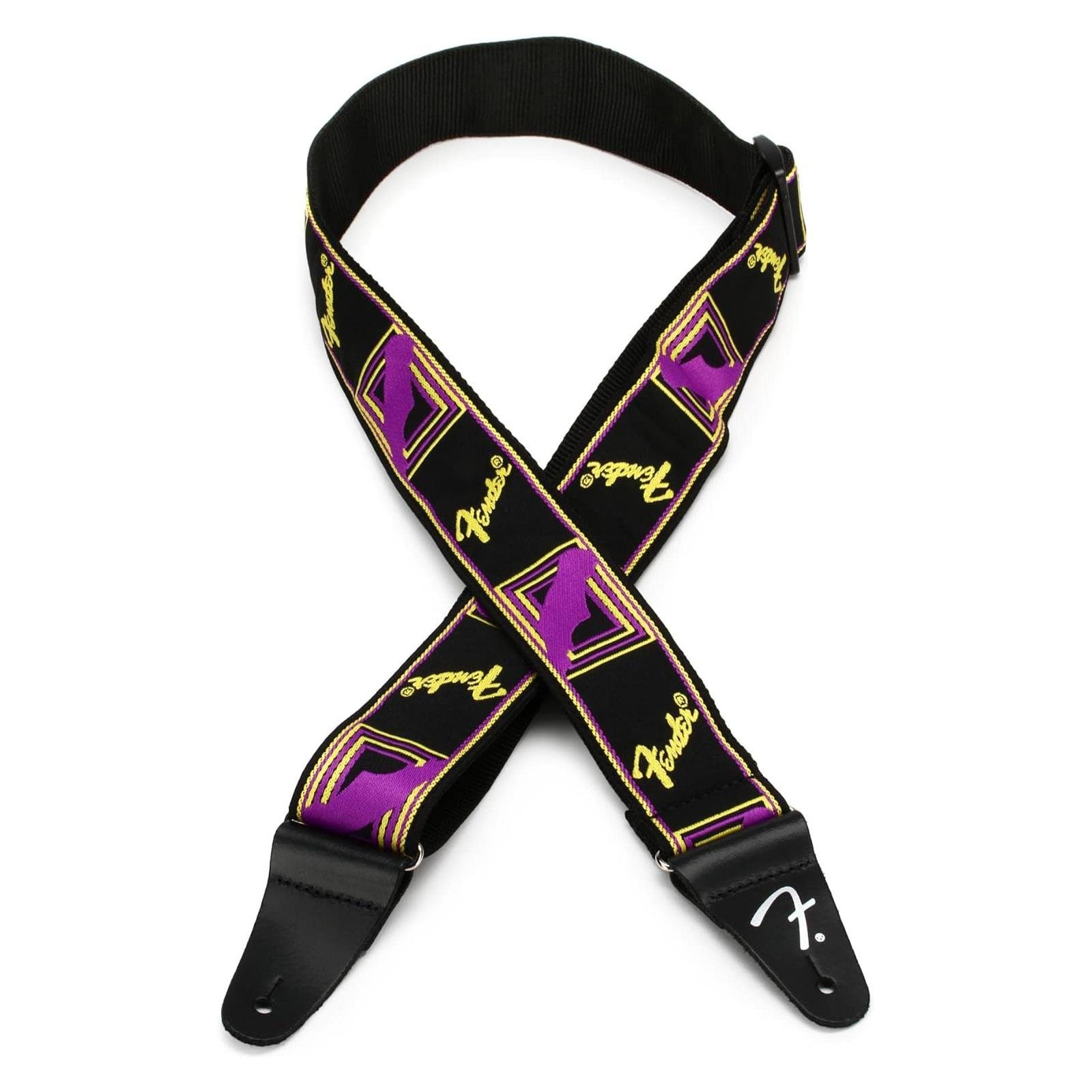 Fender Neon Monogrammed Strap, Purple and Yellow, 2"