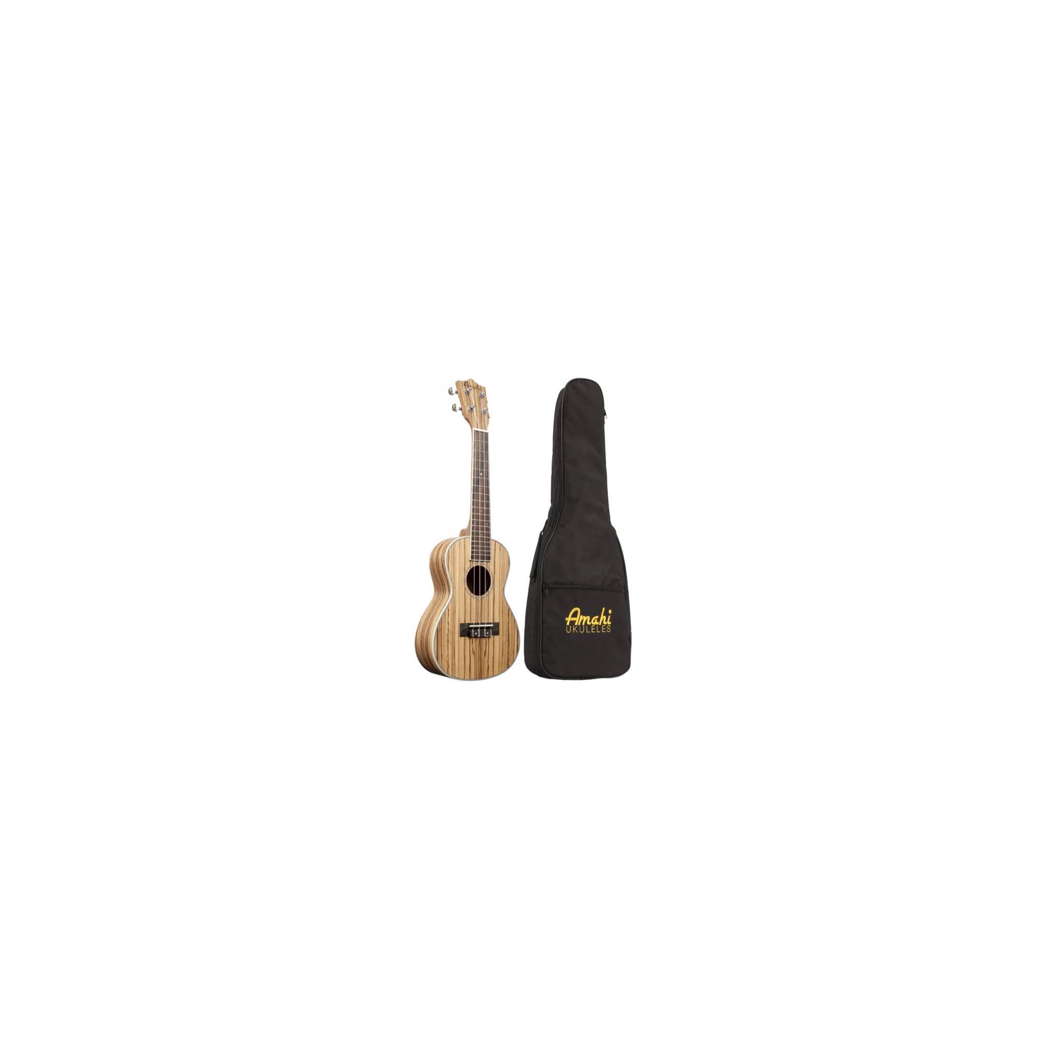Amahi Concert Zebrawood Top, Back, Sides. Sealed Guitar Tuners UK330C, w/ Bag