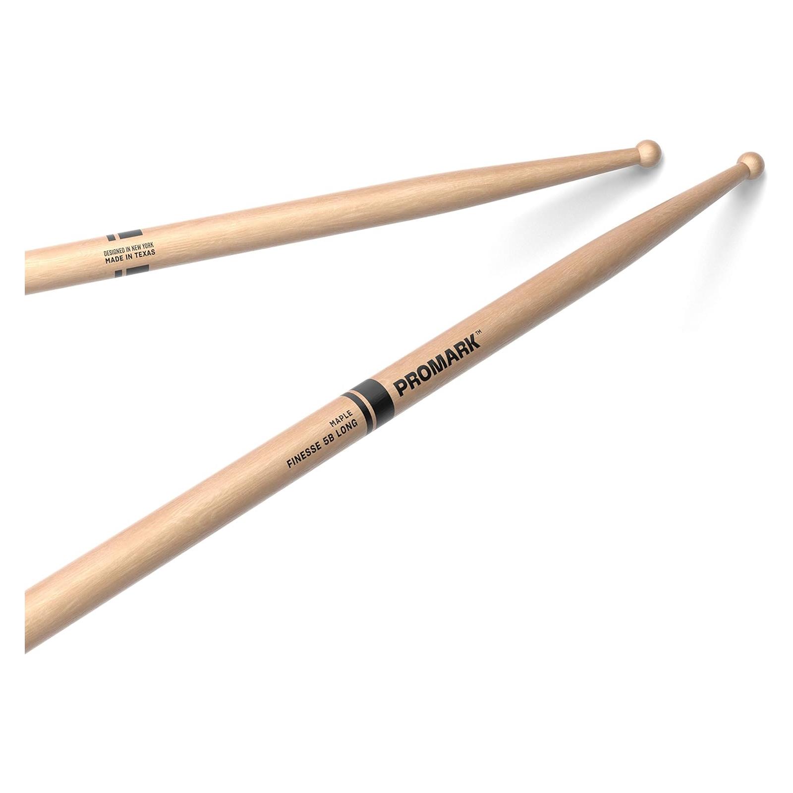 Pro Mark ProMark Finesse 5B Long Maple Drumstick, Small Round Wood Tip