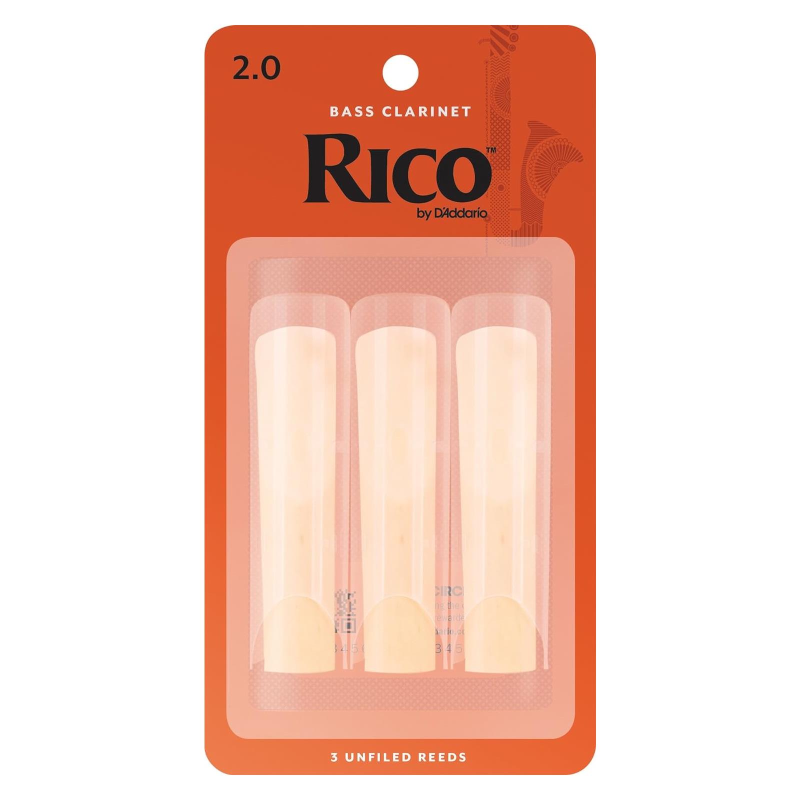 Rico Bass Clarinet Reeds, Strength 2, 3-Pack