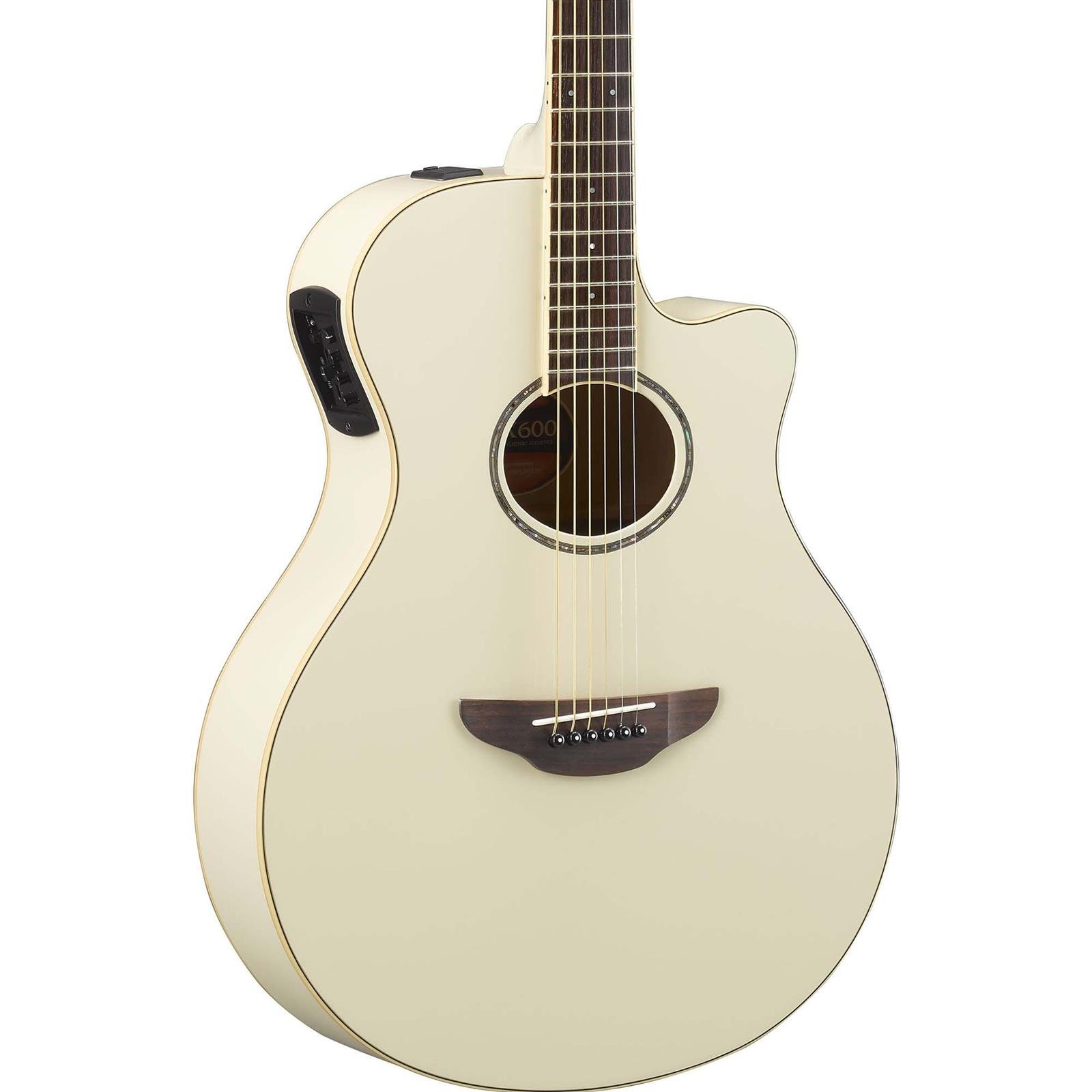 Yamaha Thinline body, spruce top, nato back and sides, die-cast chrome tuners, System66 piezo and preamp; Vintage White