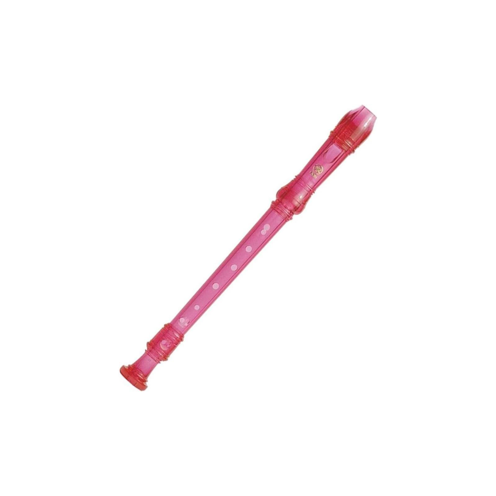 Yamaha Soprano Recorder; key of C; Baroque fingering; double holes: C-C#; D-D#; three-piece construction; translucent pink