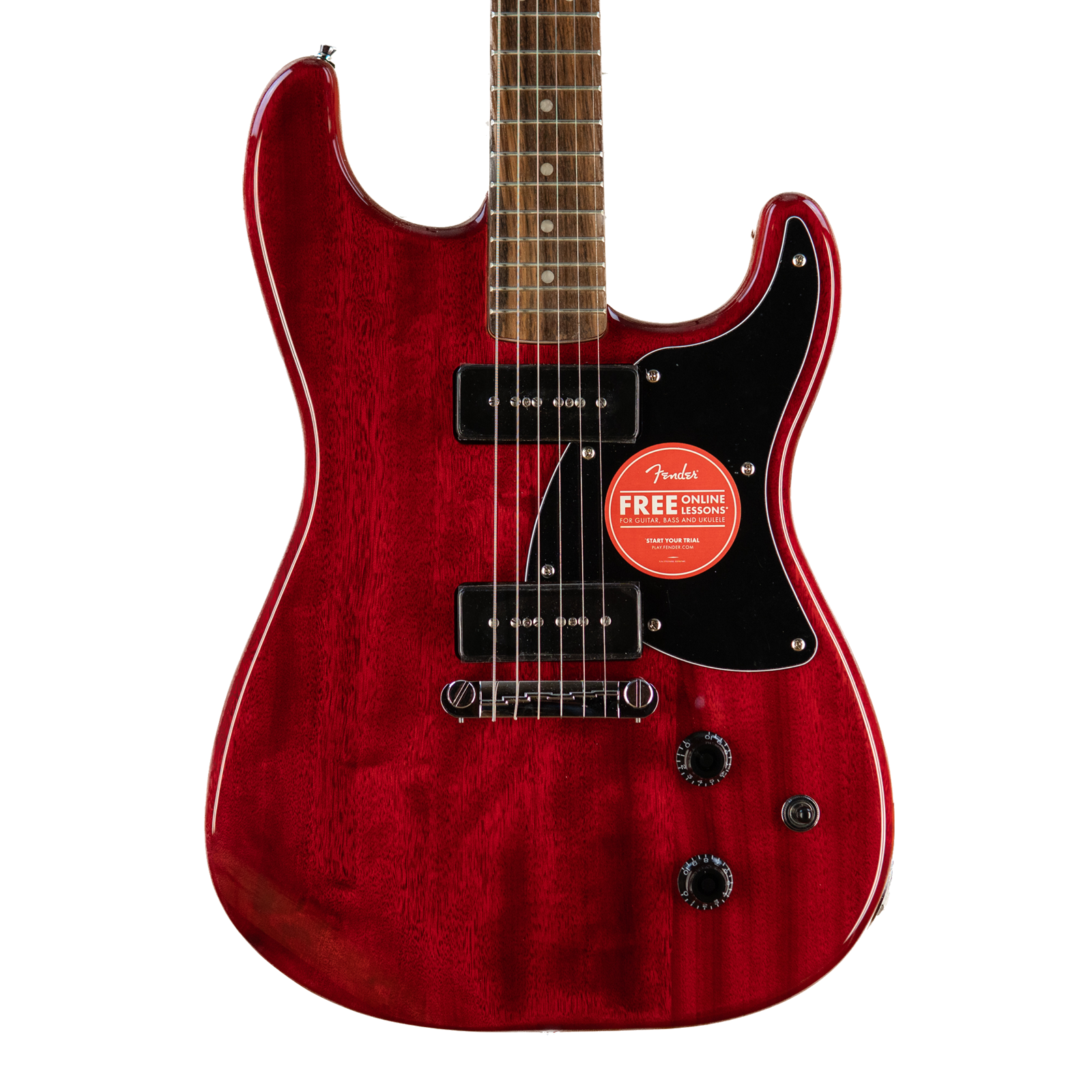 Squier Paranormal Strat-O-Sonic, Laurel Fingerboard, Black Pickguard, Crimson Red Transparent