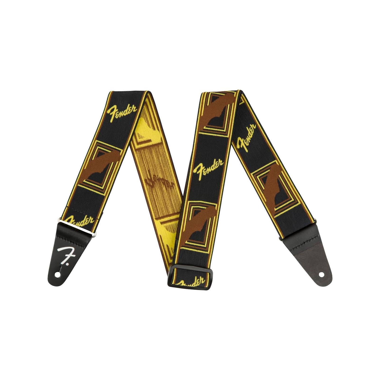 Fender WeighLess™ Monogram Strap, Black/Yellow/Brown, 2"