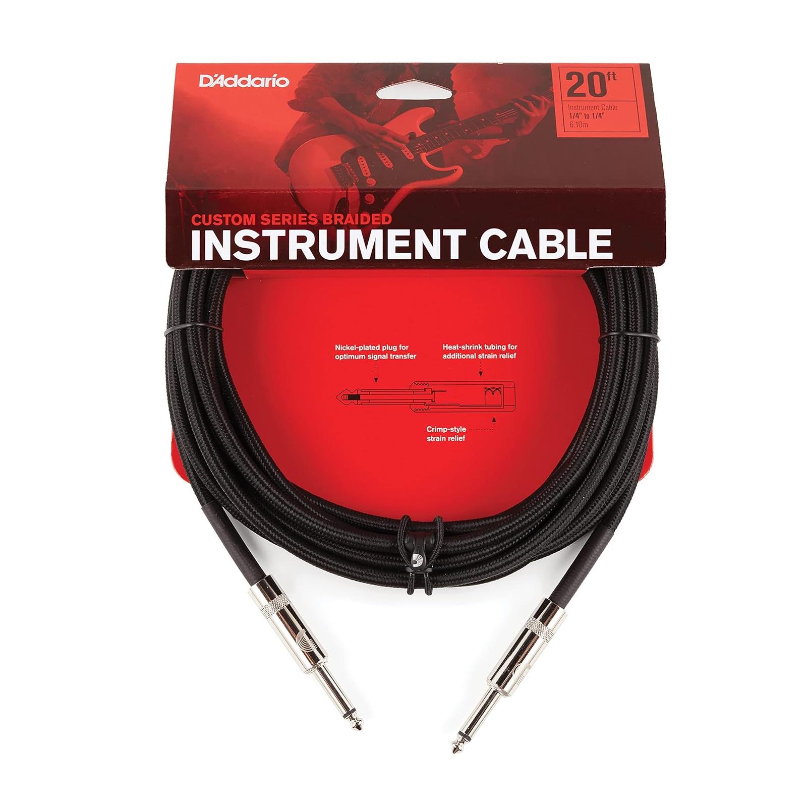 D'Addario Custom Series Braided Instrument Cable, Black, 20'