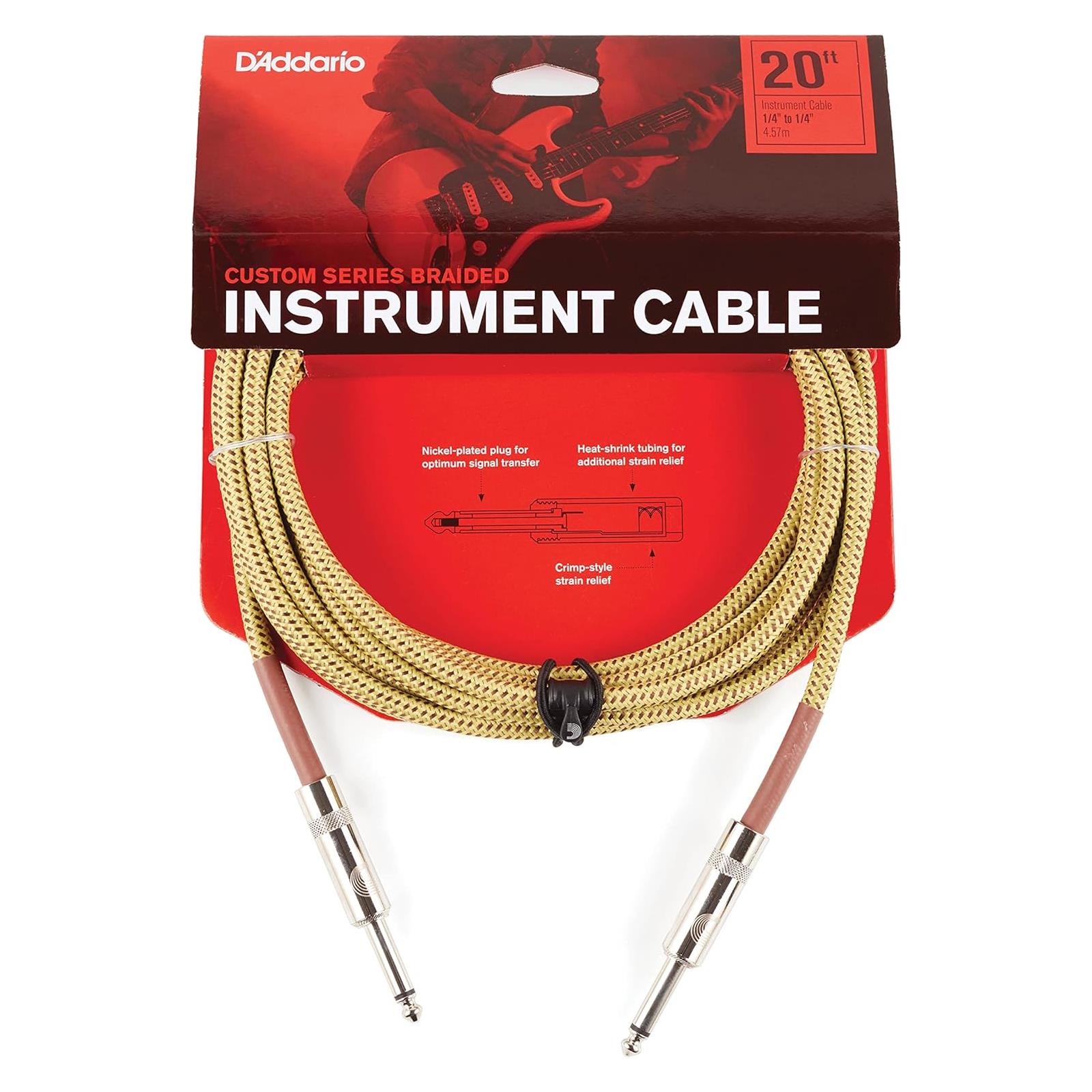D'Addario Custom Series Braided Instrument Cable, Tweed, 20'
