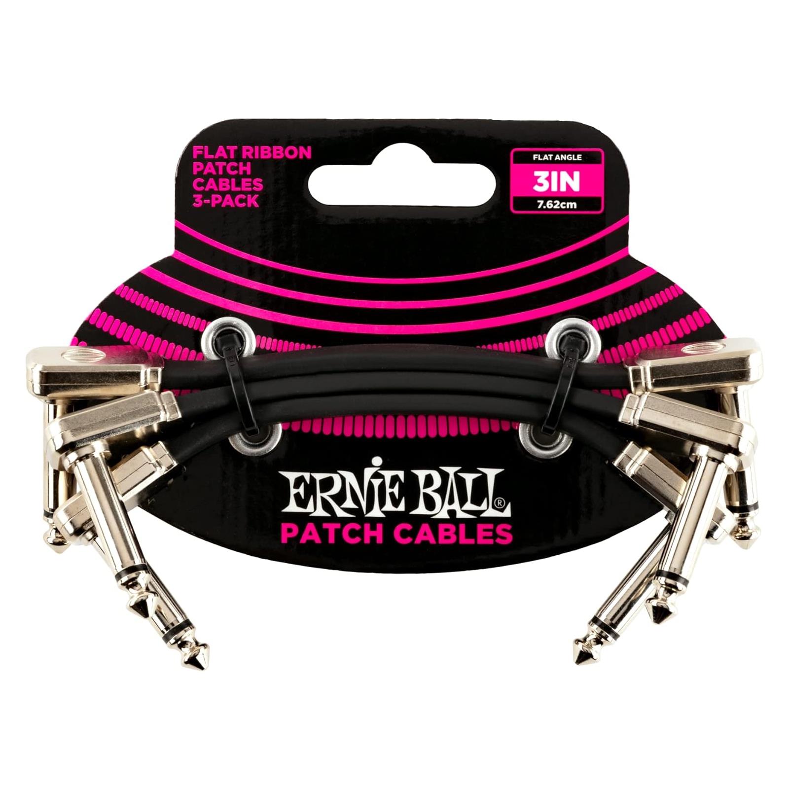 Ernie Ball 3" Flat Ribbon Patch Cable 3-Pack - Black