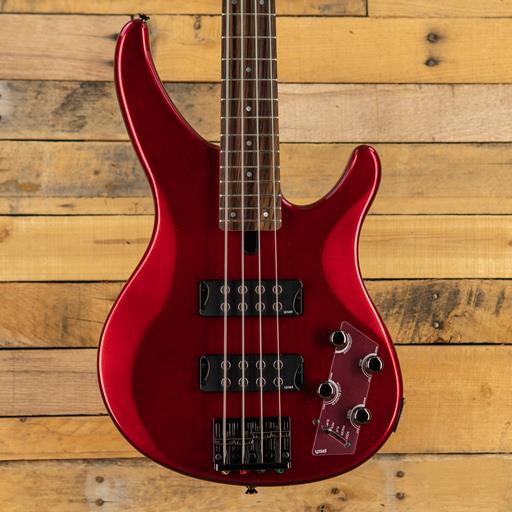 Yamaha TRBX304CAR 4-string; solid mahogany body, 5-piece maple/rosewood neck, rosewood fingerboard, M5 humbucking pickups, 2-band EQ,Performance EQ switch; Candy Apple Red